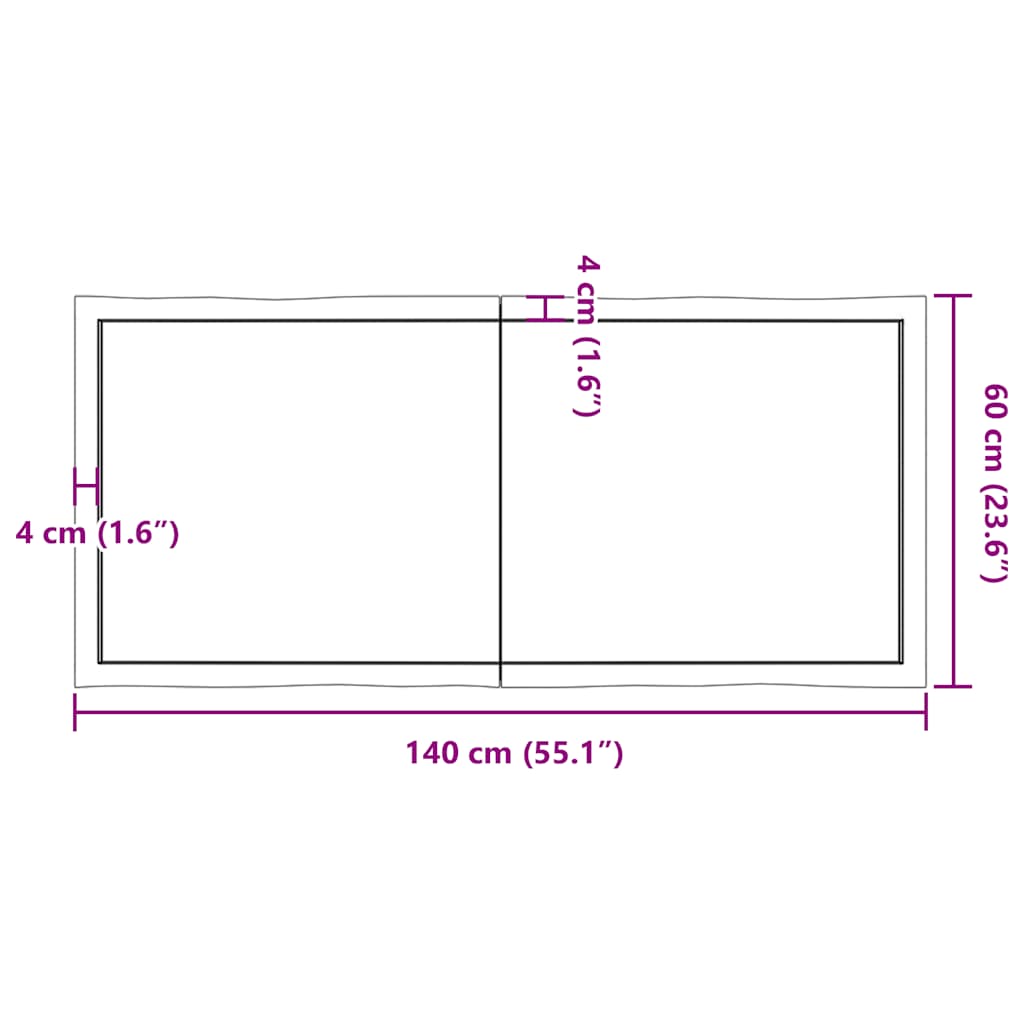 vidaXL Blat ciemnobrązowy 140x60x(2-4) cm drewno z naturalną krawędzią