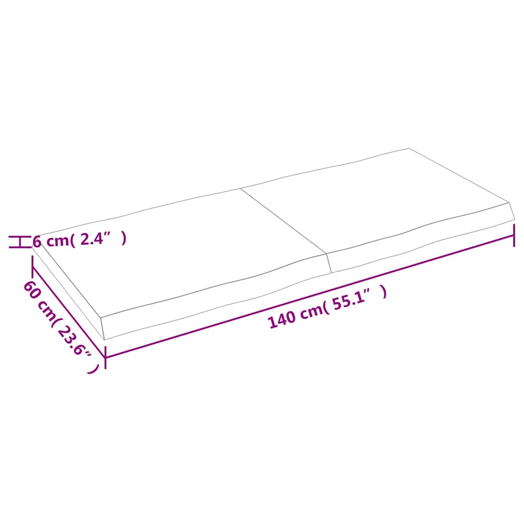 vidaXL Blat ciemnobrązowy 140x60x(2-6) cm drewno z naturalną krawędzią