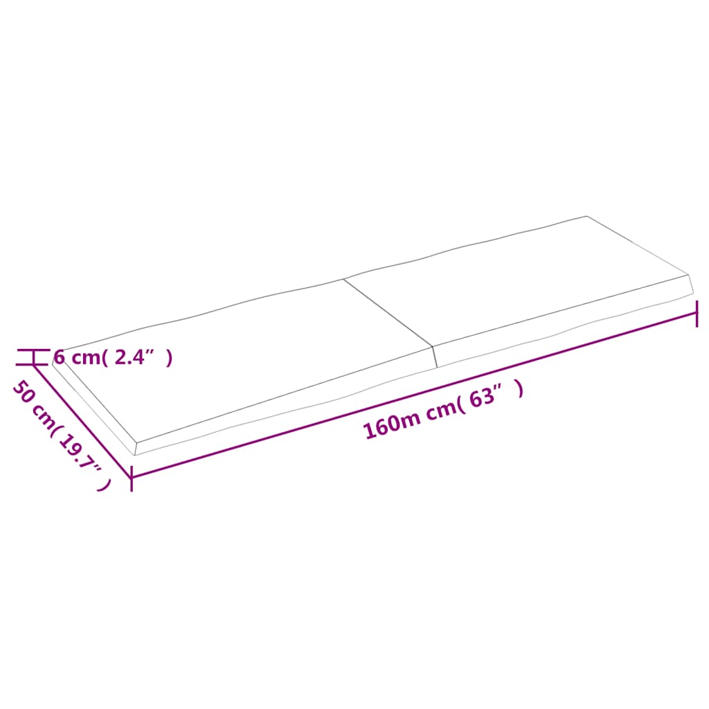 vidaXL Blat, ciemnobrązowy 160x50x(2-6)cm drewno z naturalną krawędzią