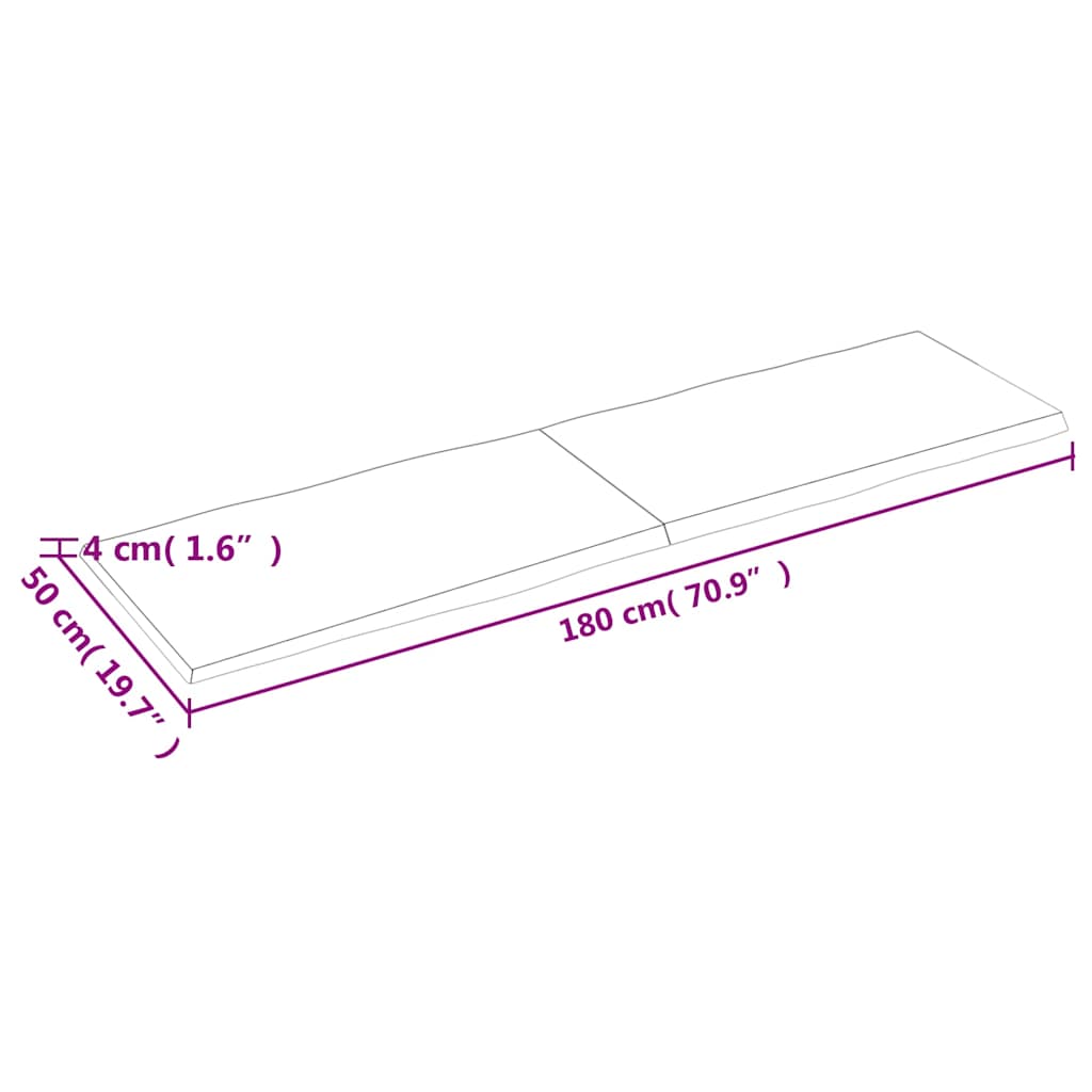 vidaXL Blat, ciemnobrązowy 180x50x(2-4)cm drewno z naturalną krawędzią