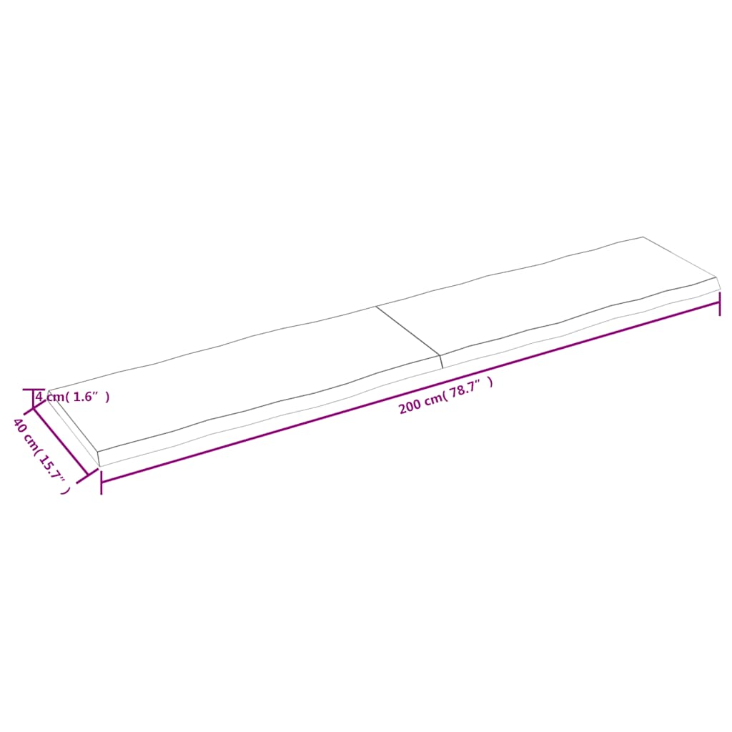 vidaXL Blat, ciemnobrązowy 200x40x(2-4)cm drewno z naturalną krawędzią
