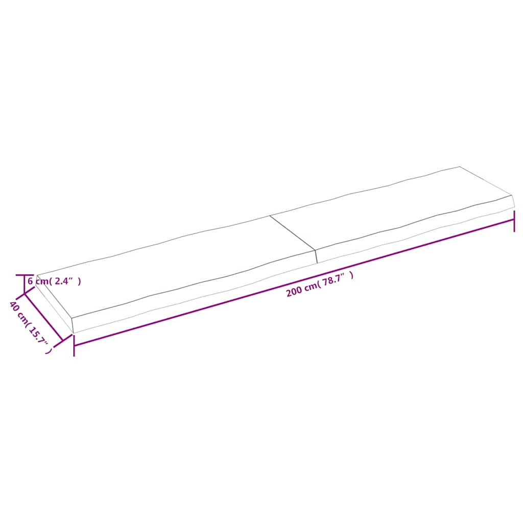 vidaXL Blat, ciemnobrązowy 200x40x(2-6)cm drewno z naturalną krawędzią