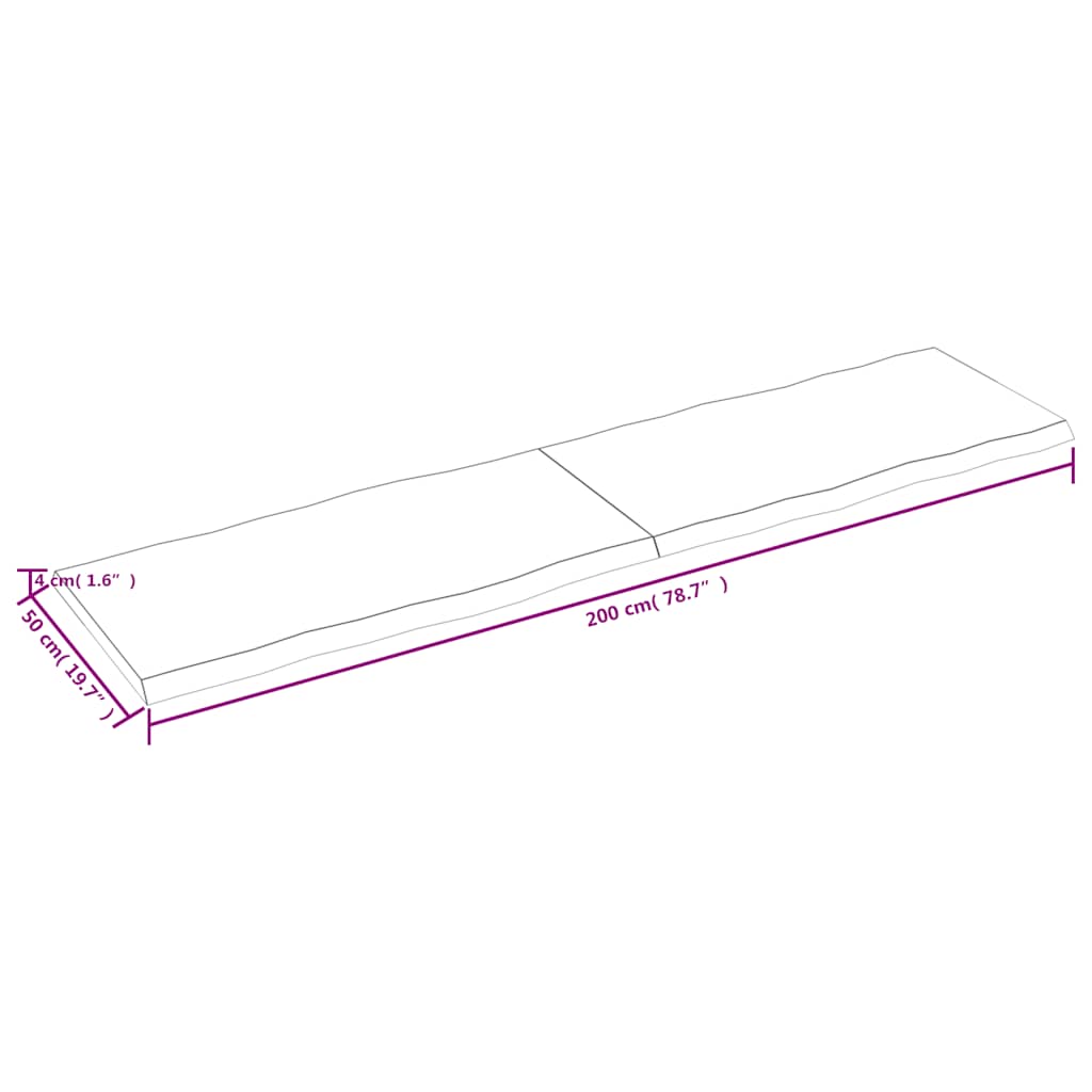vidaXL Blat, ciemnobrązowy 200x50x(2-4)cm drewno z naturalną krawędzią