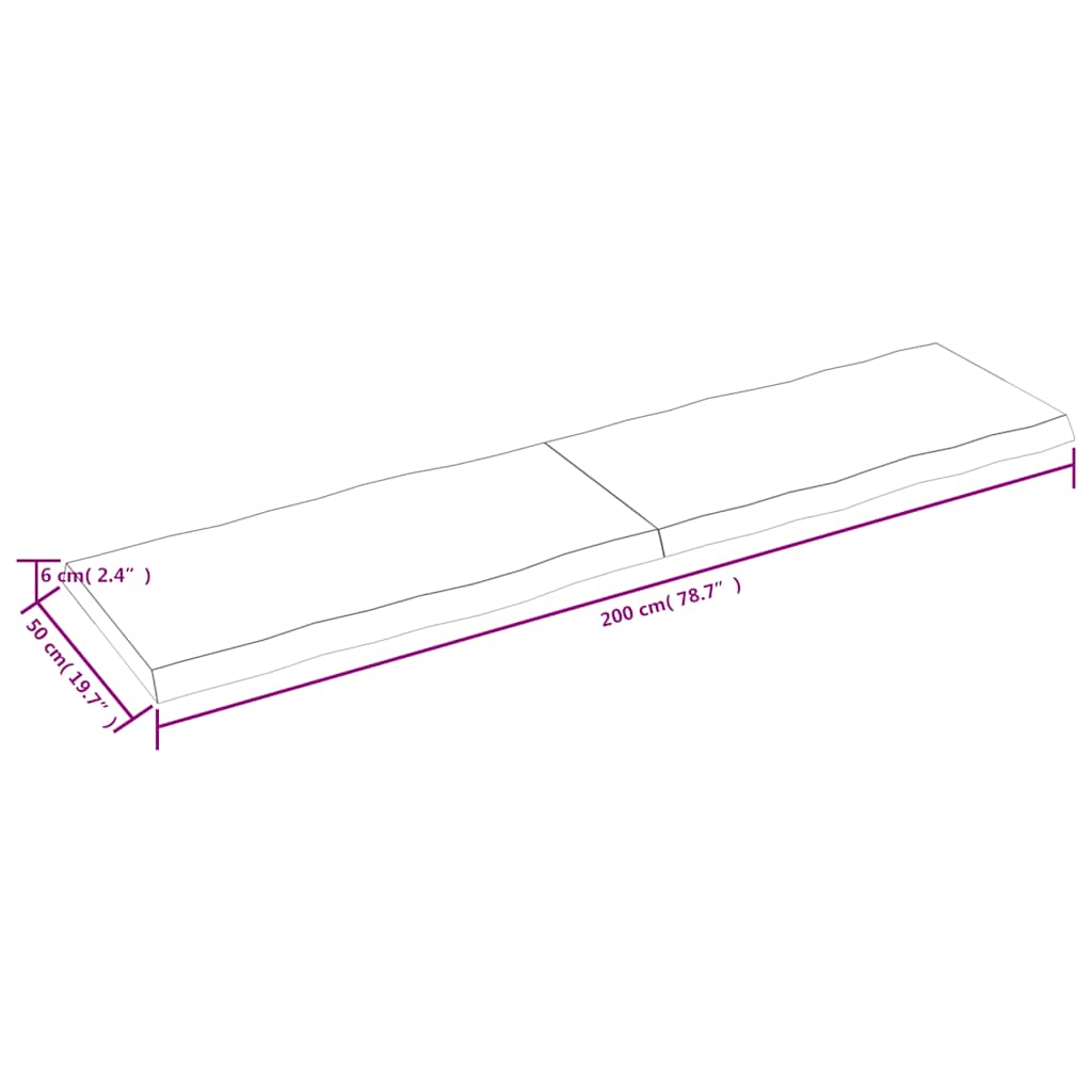 vidaXL Blat, ciemnobrązowy 200x50x(2-6)cm drewno z naturalną krawędzią