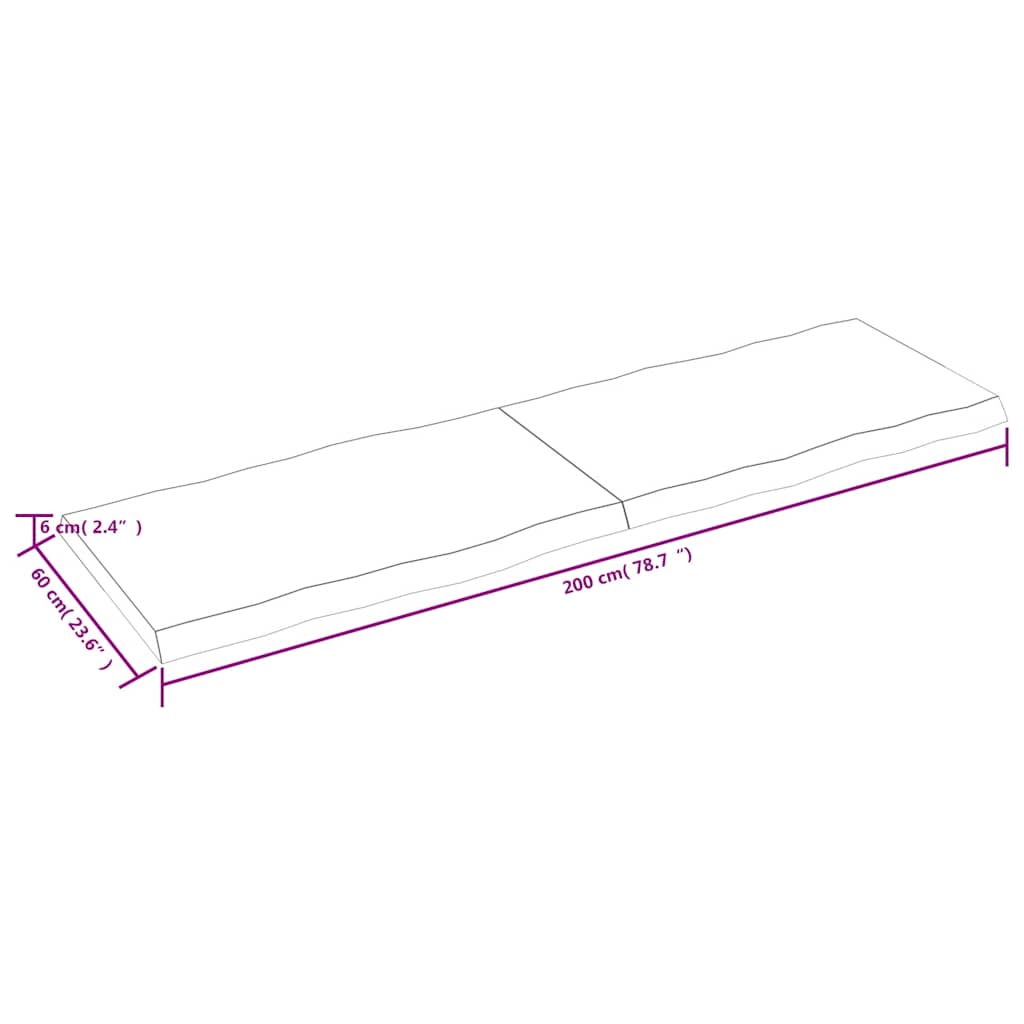 vidaXL Blat ciemnobrązowy 200x60x(2-6) cm drewno z naturalną krawędzią