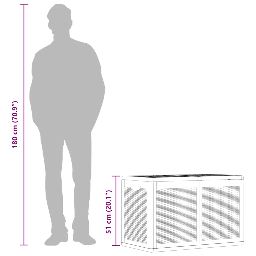 vidaXL Skrzynia ogrodowa, szara, rattan PP, 180 L