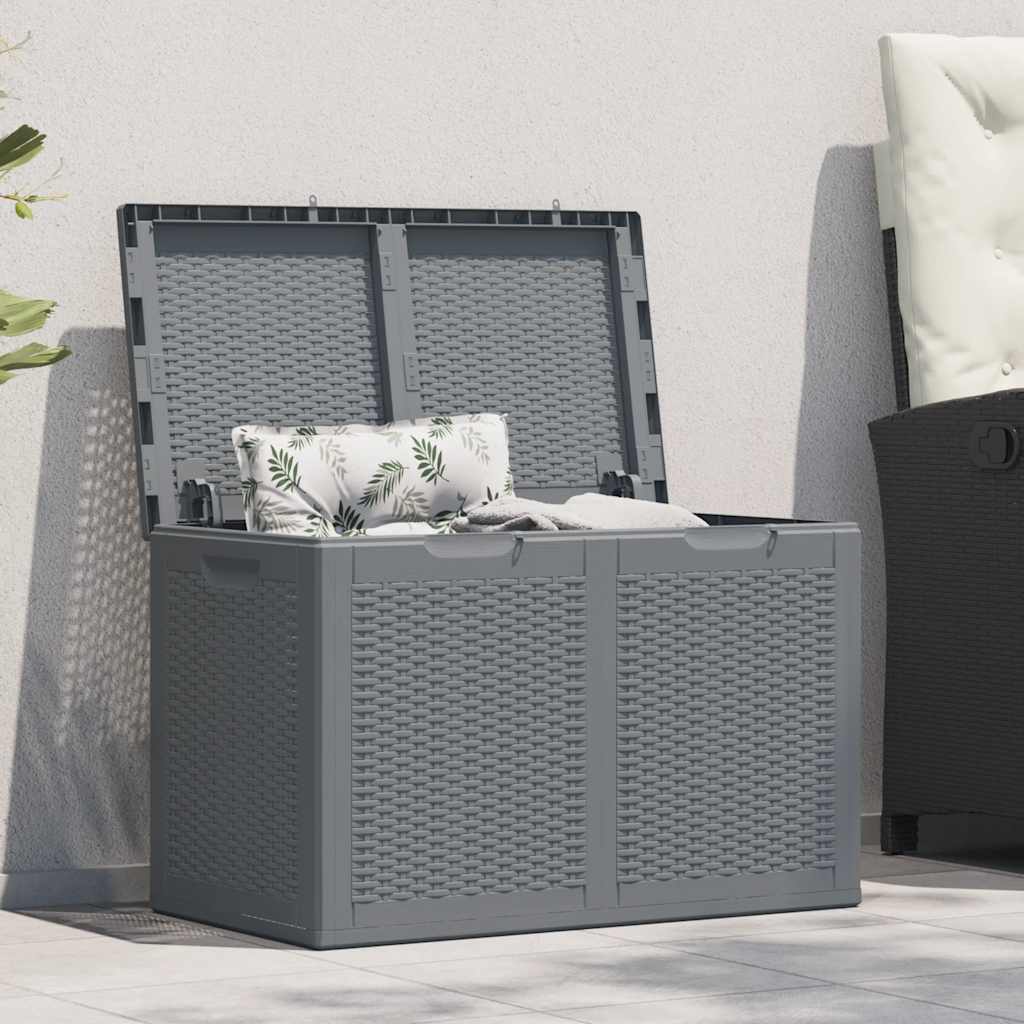 vidaXL Skrzynia ogrodowa, szara, rattan PP, 180 L