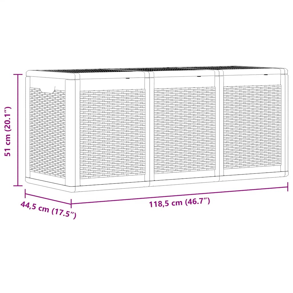vidaXL Skrzynia ogrodowa, szara, rattan PP, 270 L