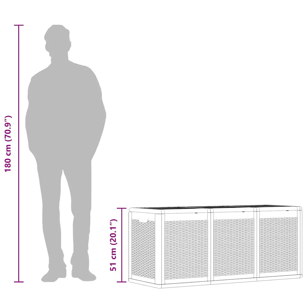 vidaXL Skrzynia ogrodowa, szara, rattan PP, 270 L