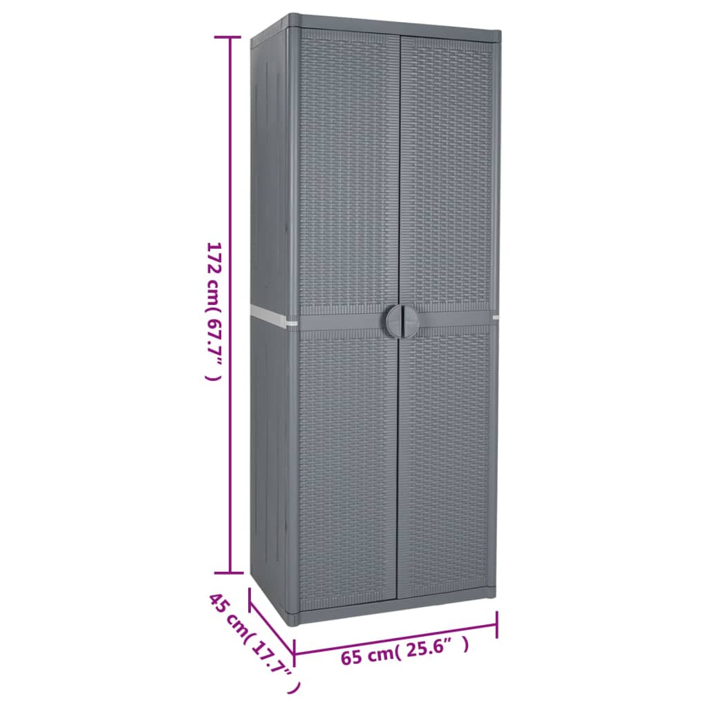 vidaXL Szafa ogrodowa, szara, 65x45x172 cm, rattan PP
