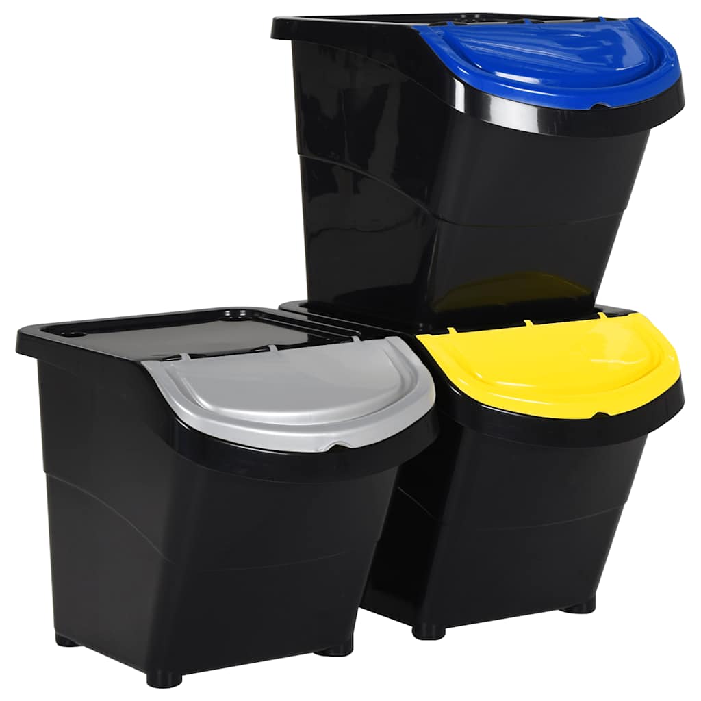 vidaXL Kosze na śmieci układane w stos, 3 szt., czarne, PP, 78 L