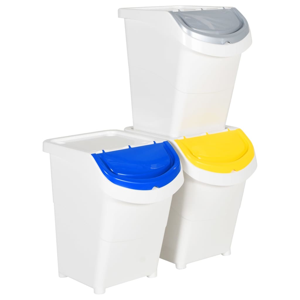 vidaXL Kosze na śmieci układane w stos, 3 szt., białe, PP, 120 L