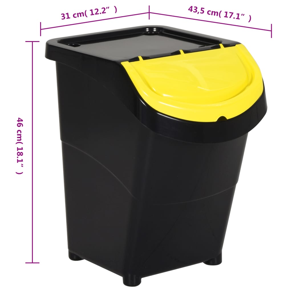 vidaXL Kosze na śmieci układane w stos, 3 szt., czarne, PP, 120 L