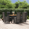 vidaXL 7-cz. zestaw mebli ogrodowych z poduszkami, czarny, polirattan