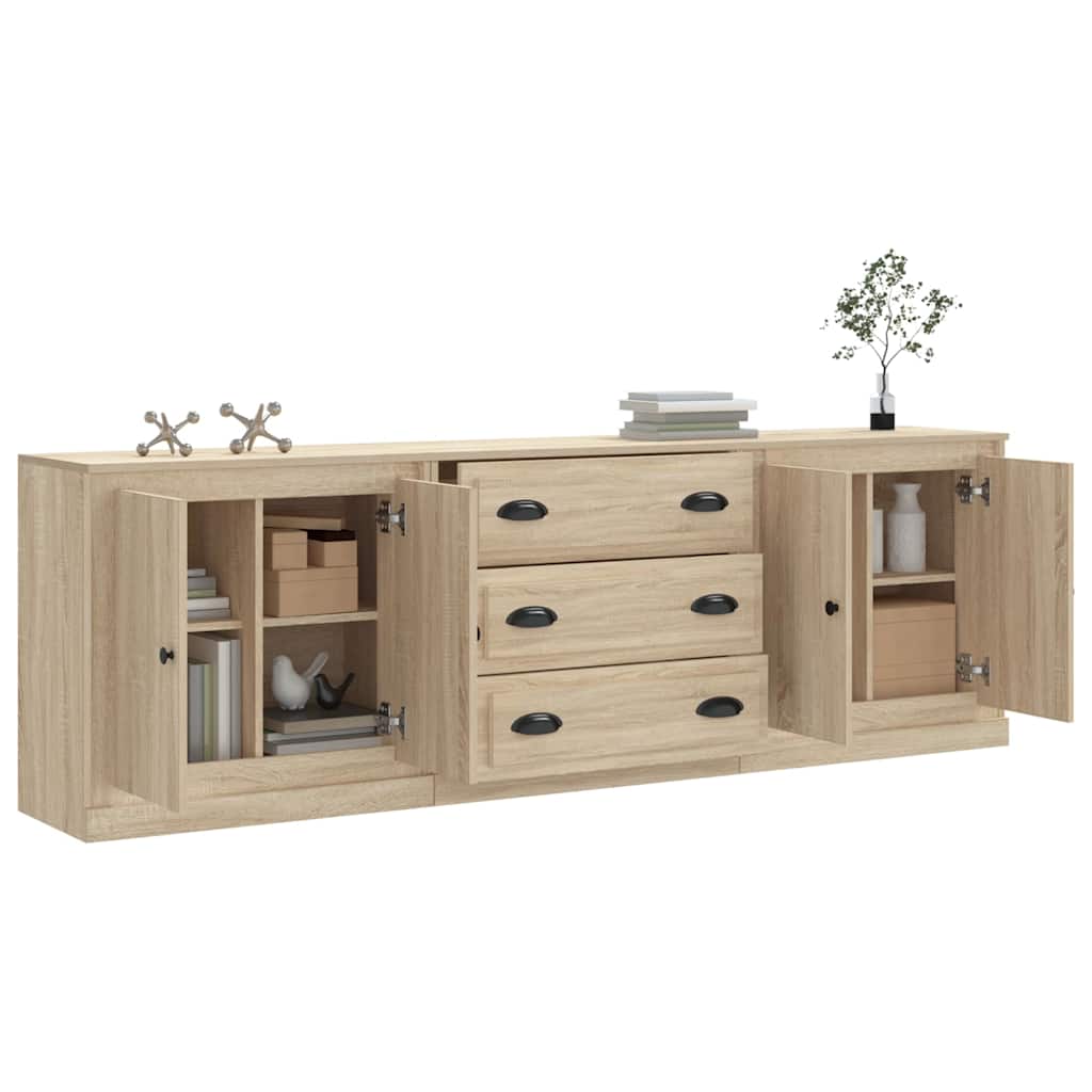 vidaXL Szafki, 3 szt., dąb sonoma, materiał drewnopochodny