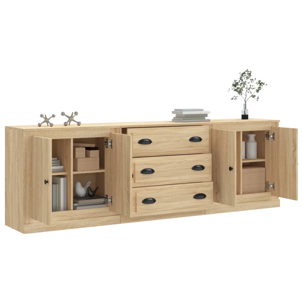 vidaXL Szafki, 3 szt., dąb sonoma, materiał drewnopochodny