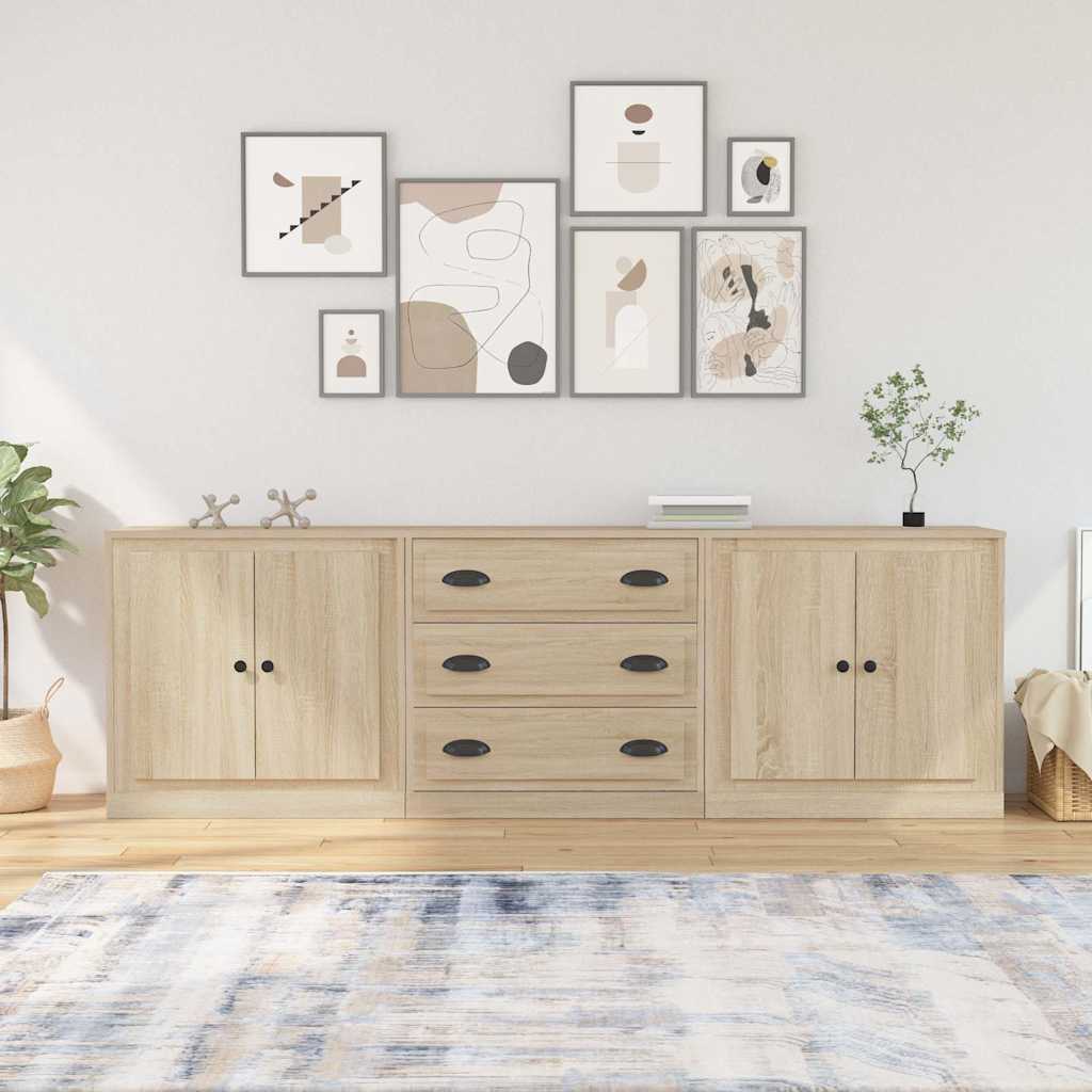 vidaXL Szafki, 3 szt., dąb sonoma, materiał drewnopochodny