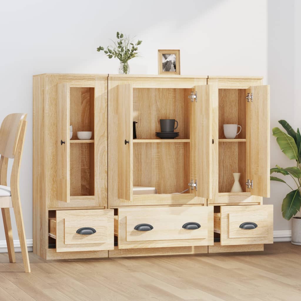 vidaXL Wysokie szafki, 3 szt., dąb sonoma, materiał drewnopochodny