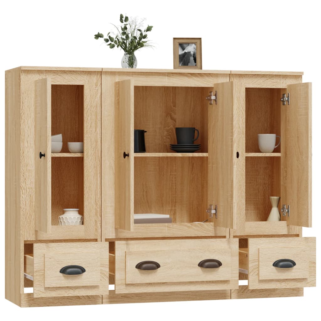 vidaXL Wysokie szafki, 3 szt., dąb sonoma, materiał drewnopochodny