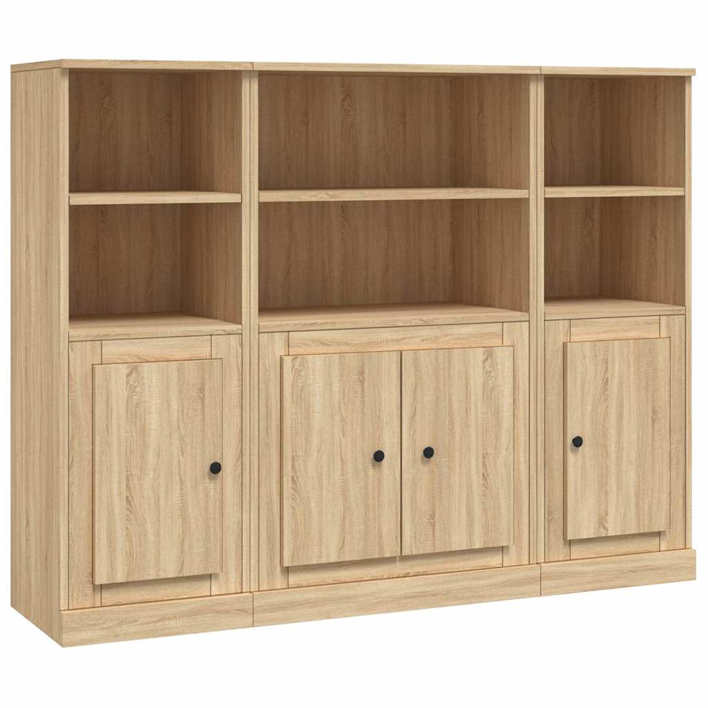 vidaXL Wysokie szafki, 3 szt., dąb sonoma, materiał drewnopochodny