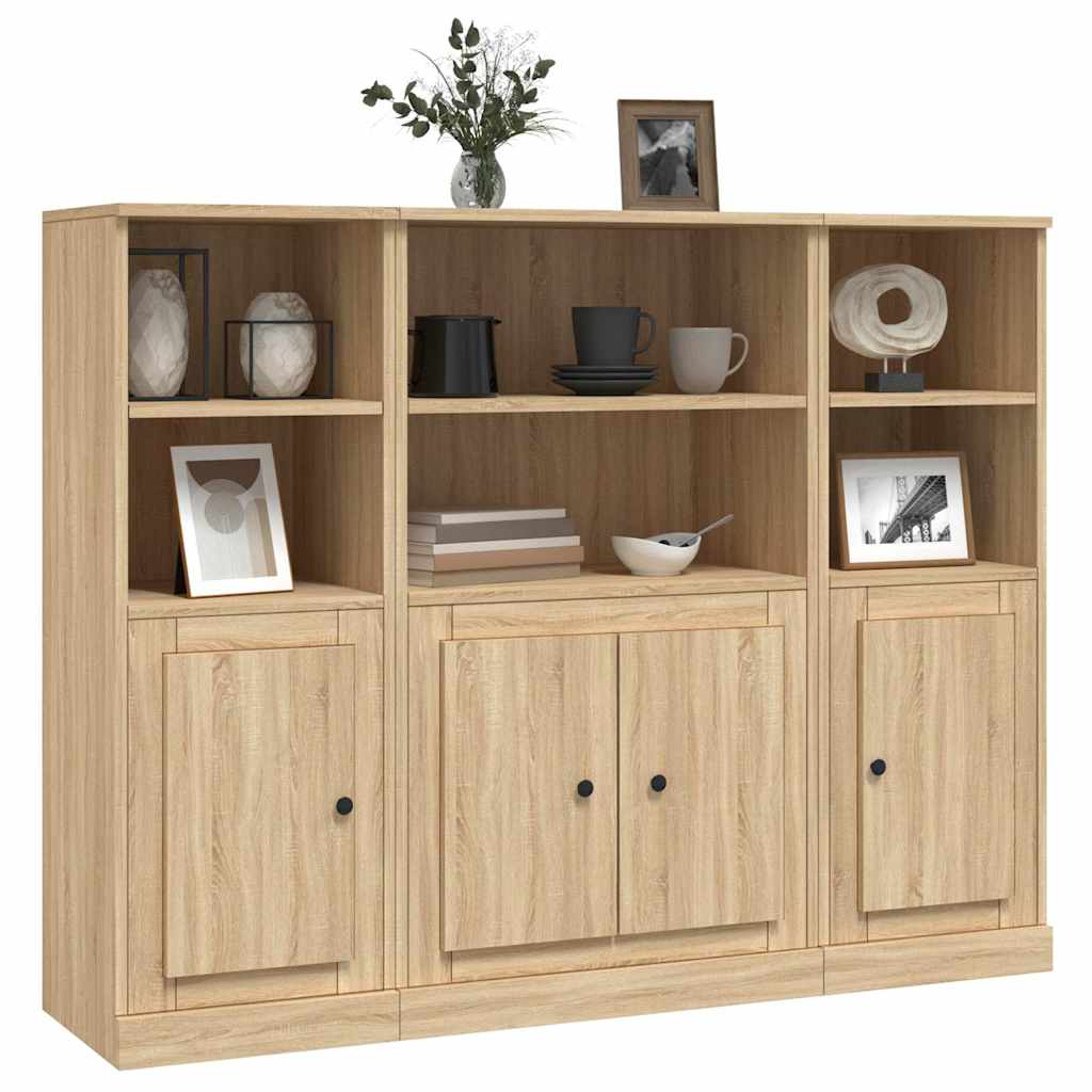 vidaXL Wysokie szafki, 3 szt., dąb sonoma, materiał drewnopochodny