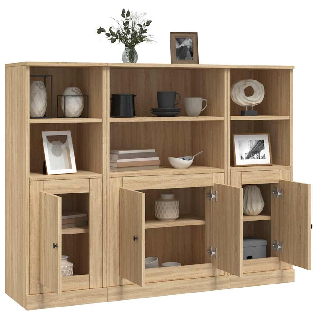 vidaXL Wysokie szafki, 3 szt., dąb sonoma, materiał drewnopochodny