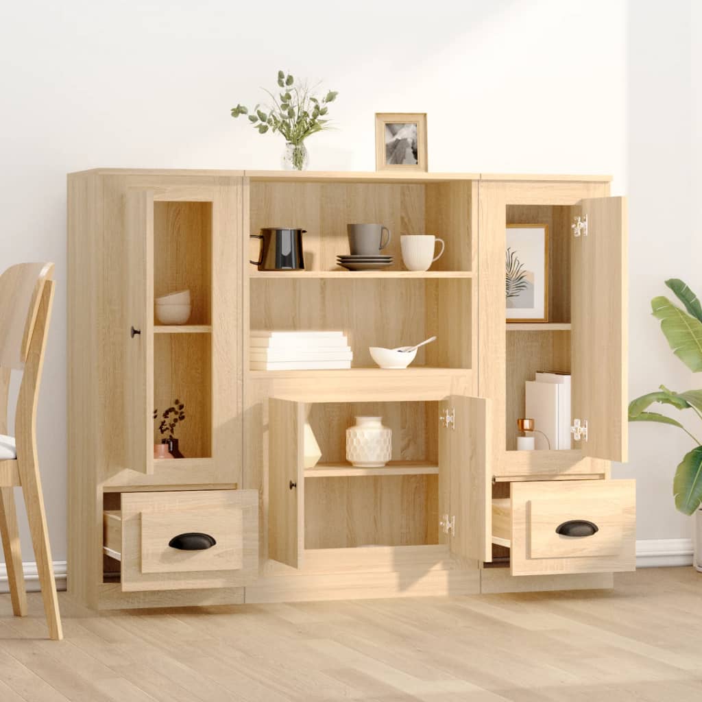 vidaXL Wysokie szafki, 3 szt., dąb sonoma, materiał drewnopochodny