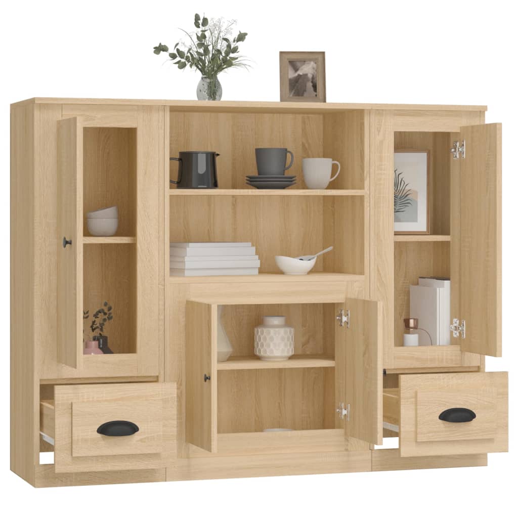 vidaXL Wysokie szafki, 3 szt., dąb sonoma, materiał drewnopochodny