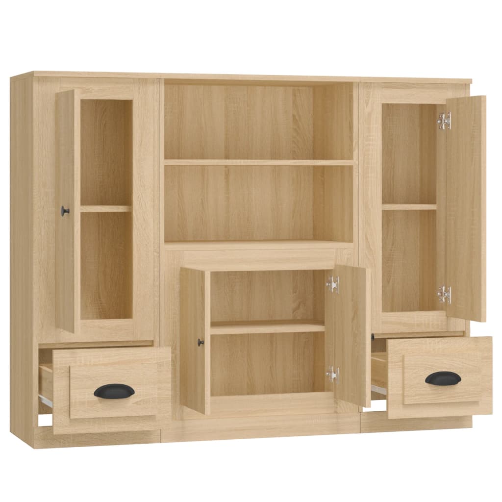 vidaXL Wysokie szafki, 3 szt., dąb sonoma, materiał drewnopochodny