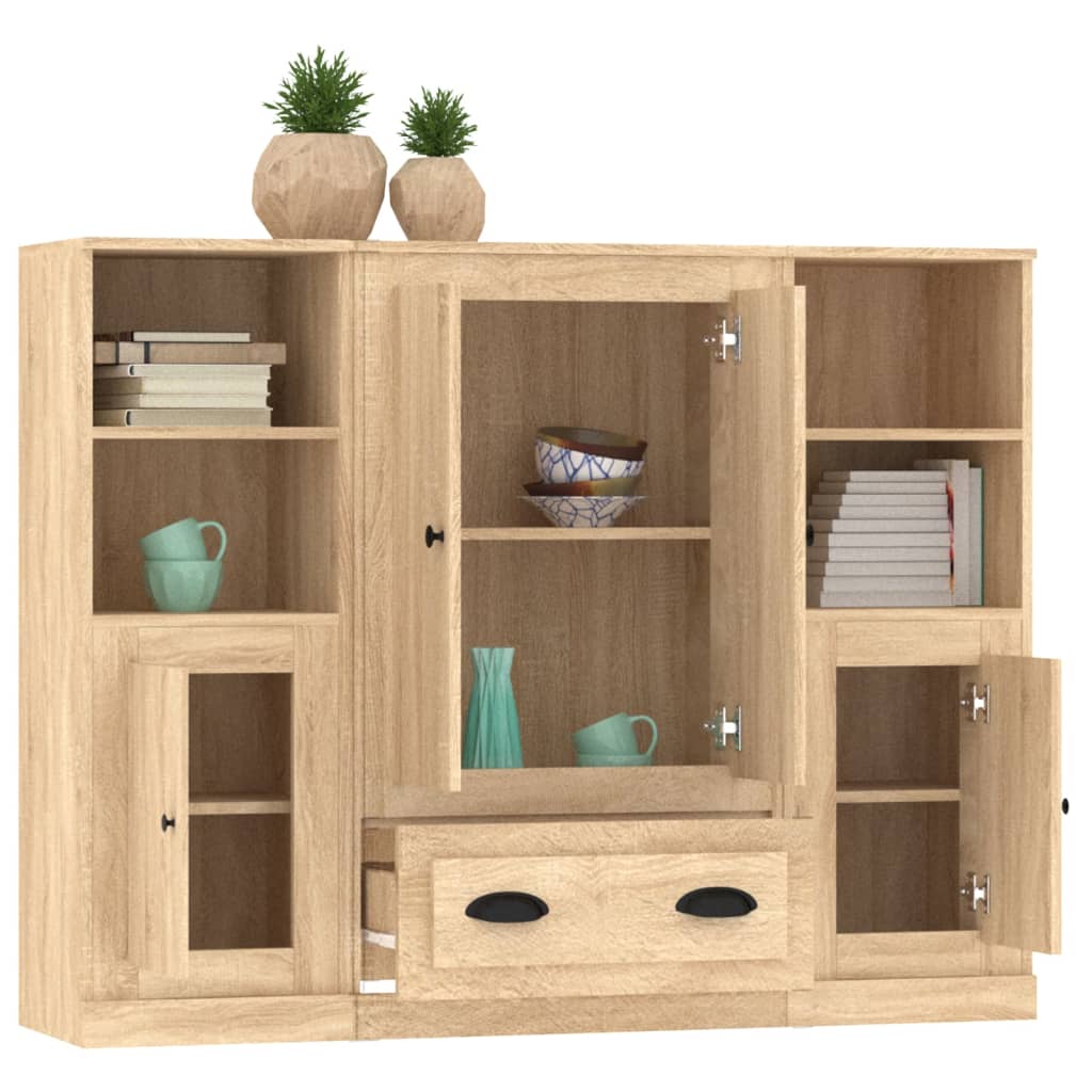 vidaXL Wysokie szafki, 3 szt., dąb sonoma, materiał drewnopochodny