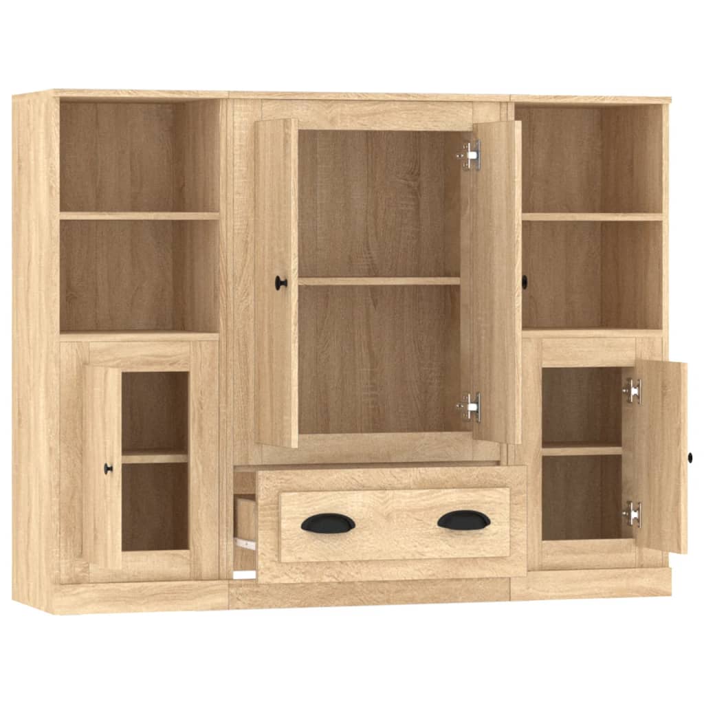 vidaXL Wysokie szafki, 3 szt., dąb sonoma, materiał drewnopochodny