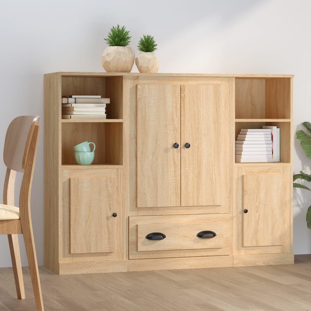 vidaXL Wysokie szafki, 3 szt., dąb sonoma, materiał drewnopochodny