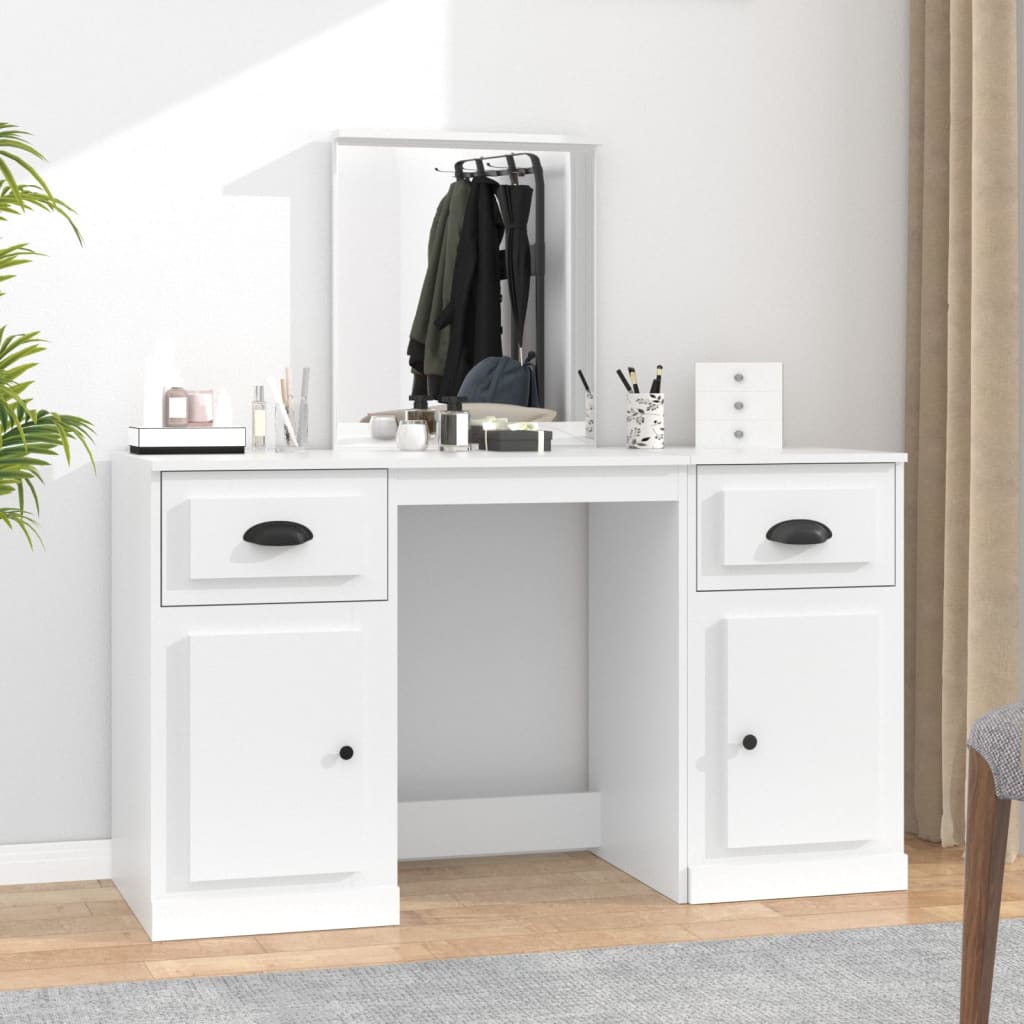 vidaXL Toaletka z lustrem, biała, 130x50x132,5 cm