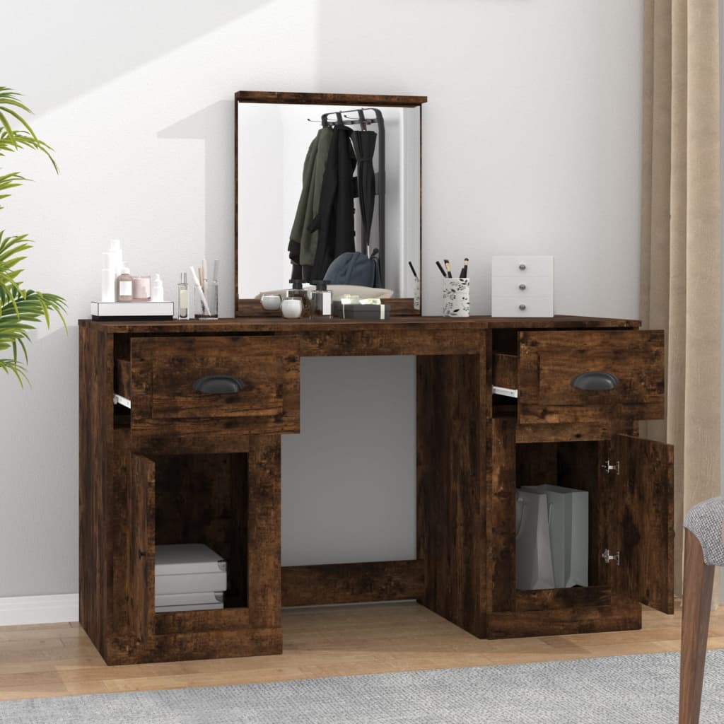 vidaXL Toaletka z lustrem, przydymiony dąb, 130x50x132,5 cm
