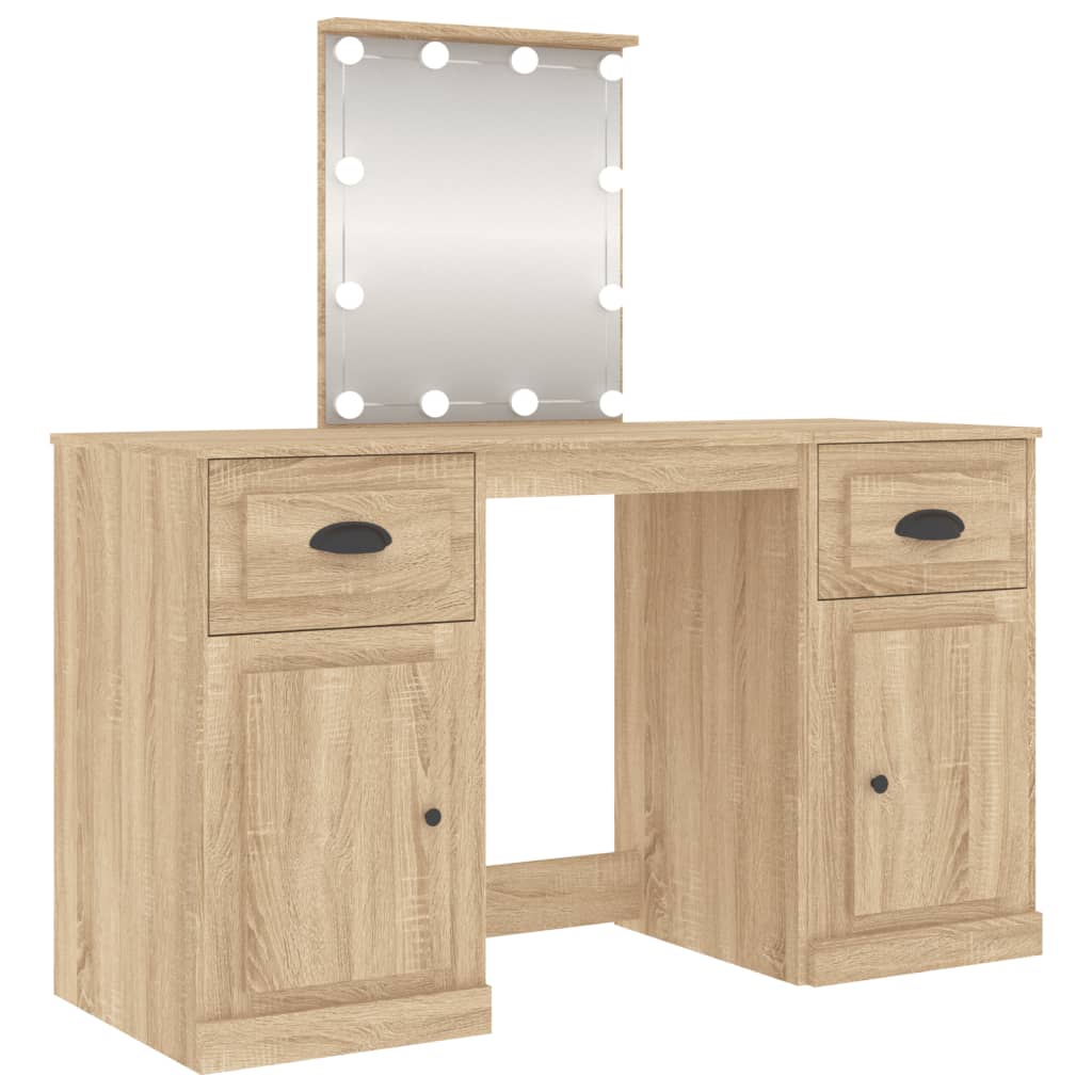 vidaXL Toaletka z oświetleniem LED, dąb sonoma, 130x50x132,5 cm