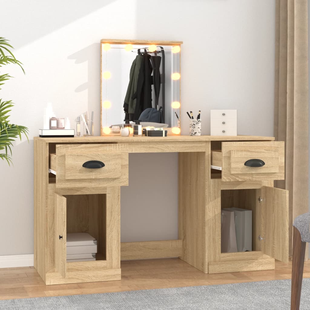 vidaXL Toaletka z oświetleniem LED, dąb sonoma, 130x50x132,5 cm