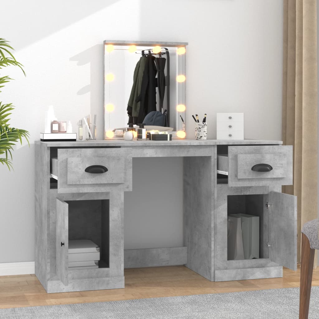 vidaXL Toaletka z oświetleniem LED, szarość betonu, 130x50x132,5 cm