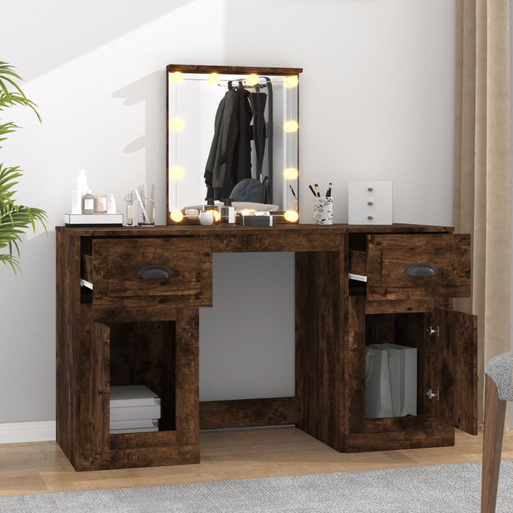 vidaXL Toaletka z oświetleniem LED, przydymiony dąb, 130x50x132,5 cm