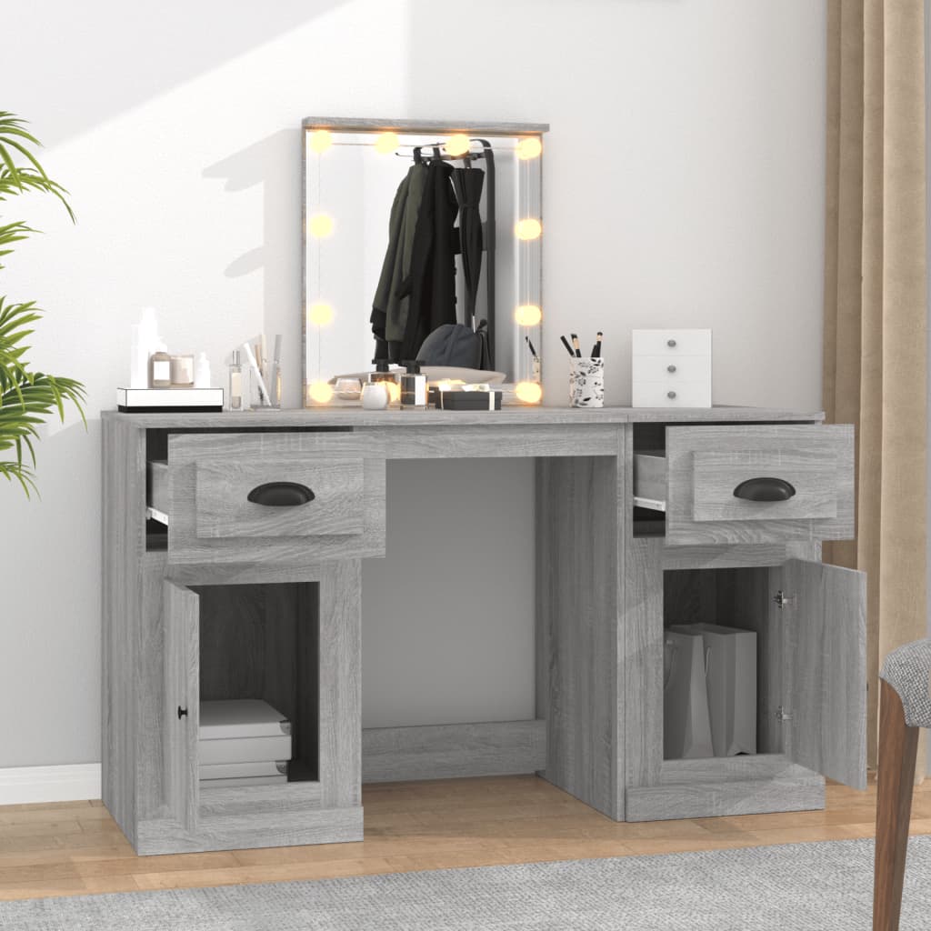 vidaXL Toaletka z oświetleniem LED, szary dąb sonoma, 130x50x132,5 cm