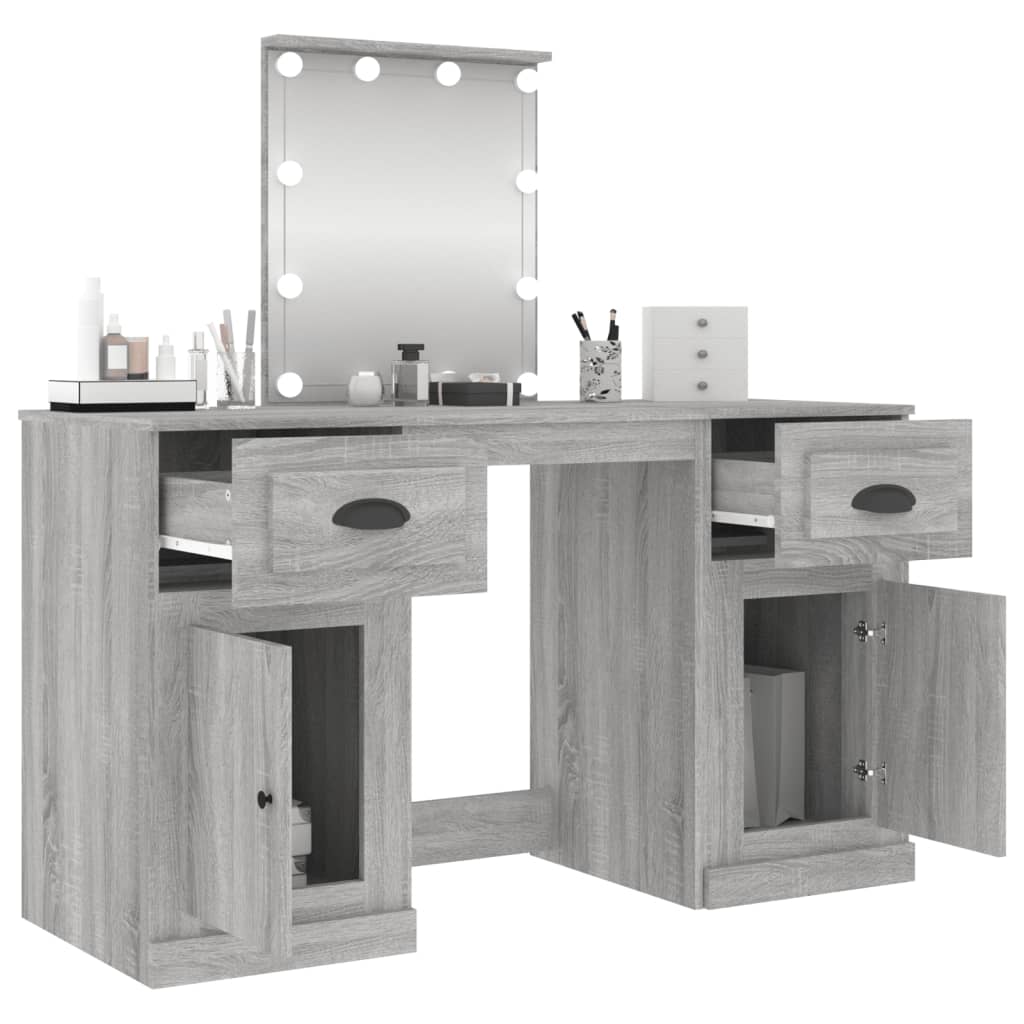vidaXL Toaletka z oświetleniem LED, szary dąb sonoma, 130x50x132,5 cm