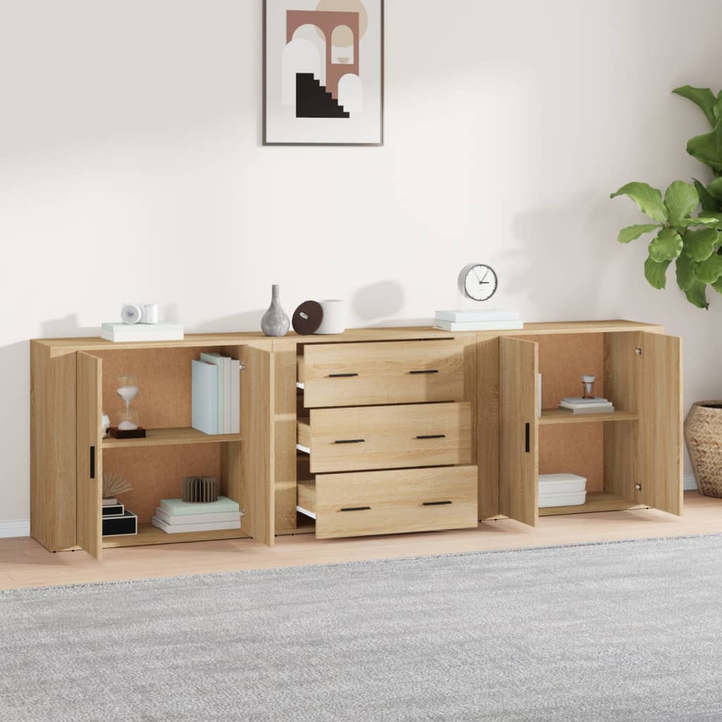 vidaXL Szafki, 3 szt., dąb sonoma, materiał drewnopochodny