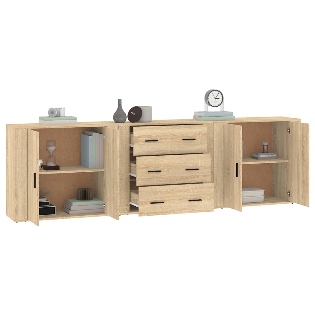 vidaXL Szafki, 3 szt., dąb sonoma, materiał drewnopochodny