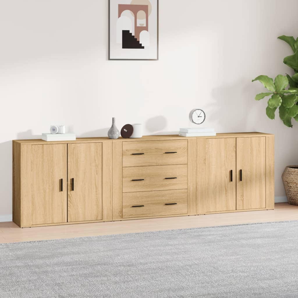 vidaXL Szafki, 3 szt., dąb sonoma, materiał drewnopochodny