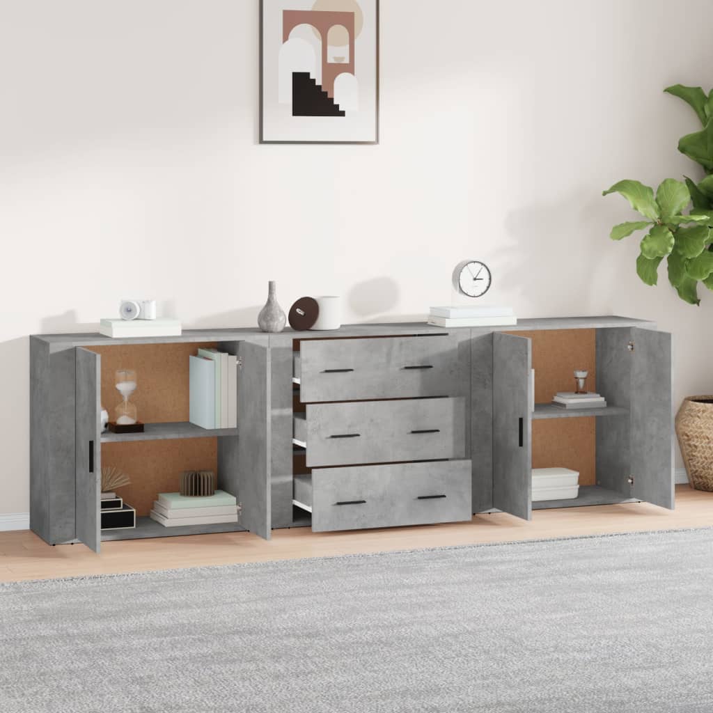 vidaXL Szafki, 3 szt., szarość betonu, materiał drewnopochodny