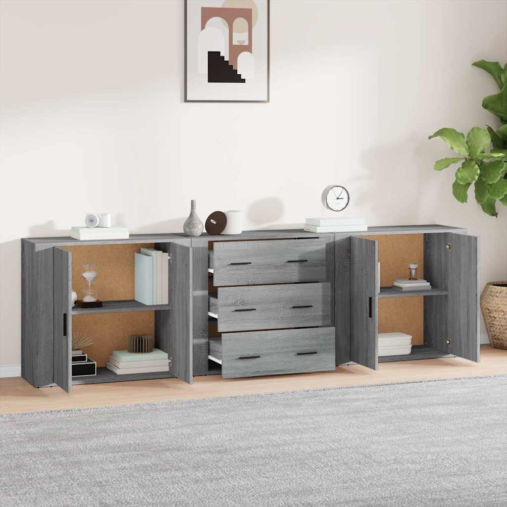 vidaXL Szafki, 3 szt., szary dąb sonoma, materiał drewnopochodny
