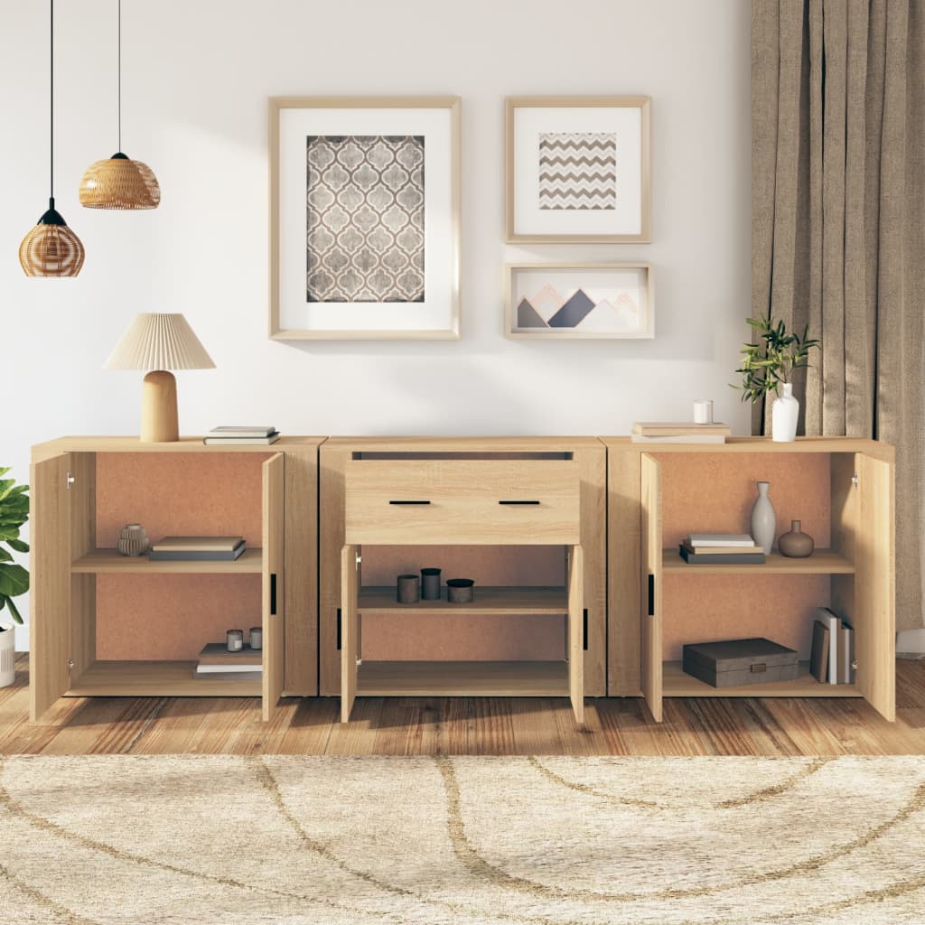 vidaXL Szafki, 3 szt., dąb sonoma, materiał drewnopochodny