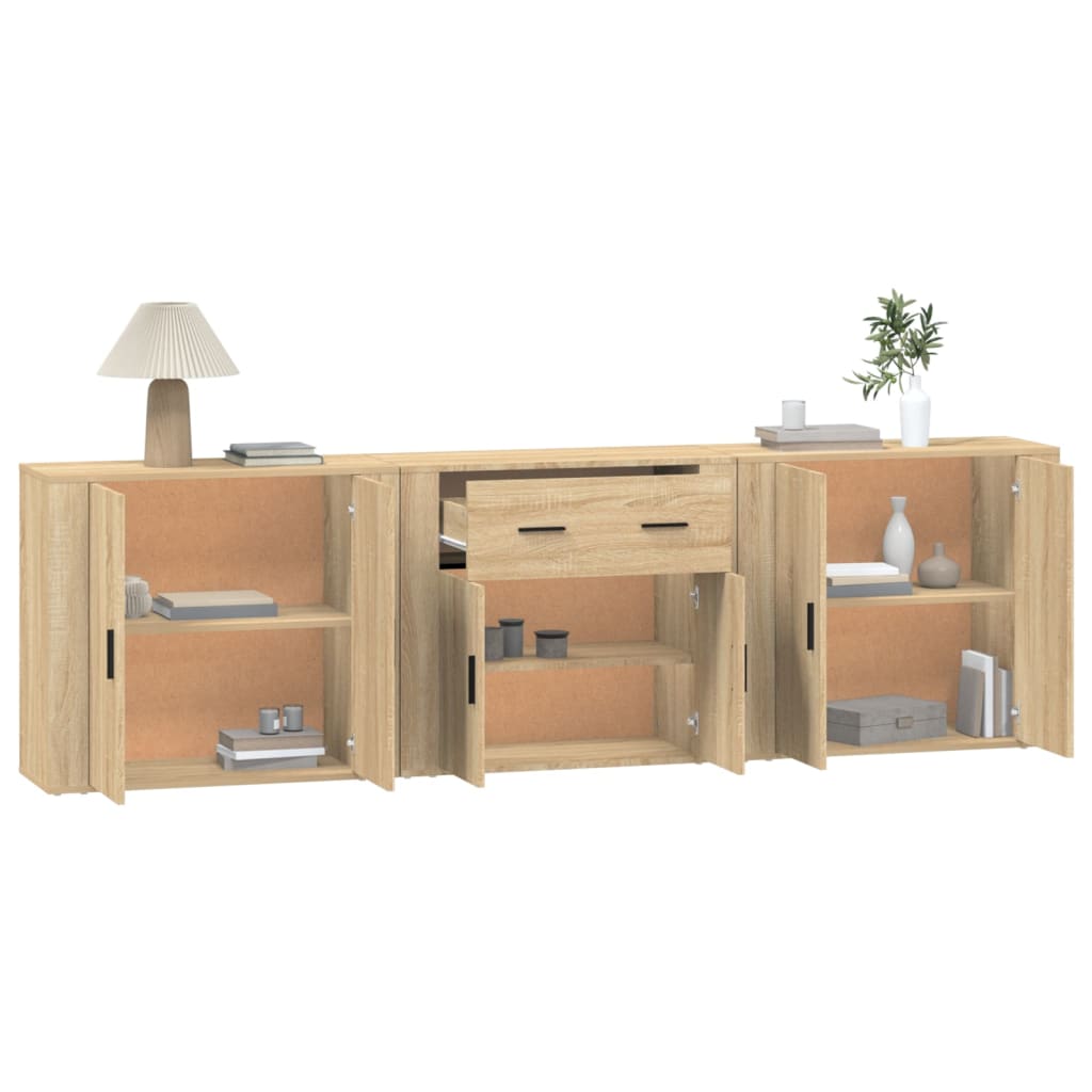 vidaXL Szafki, 3 szt., dąb sonoma, materiał drewnopochodny