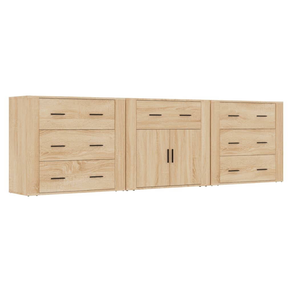 vidaXL Szafki, 3 szt., dąb sonoma, materiał drewnopochodny