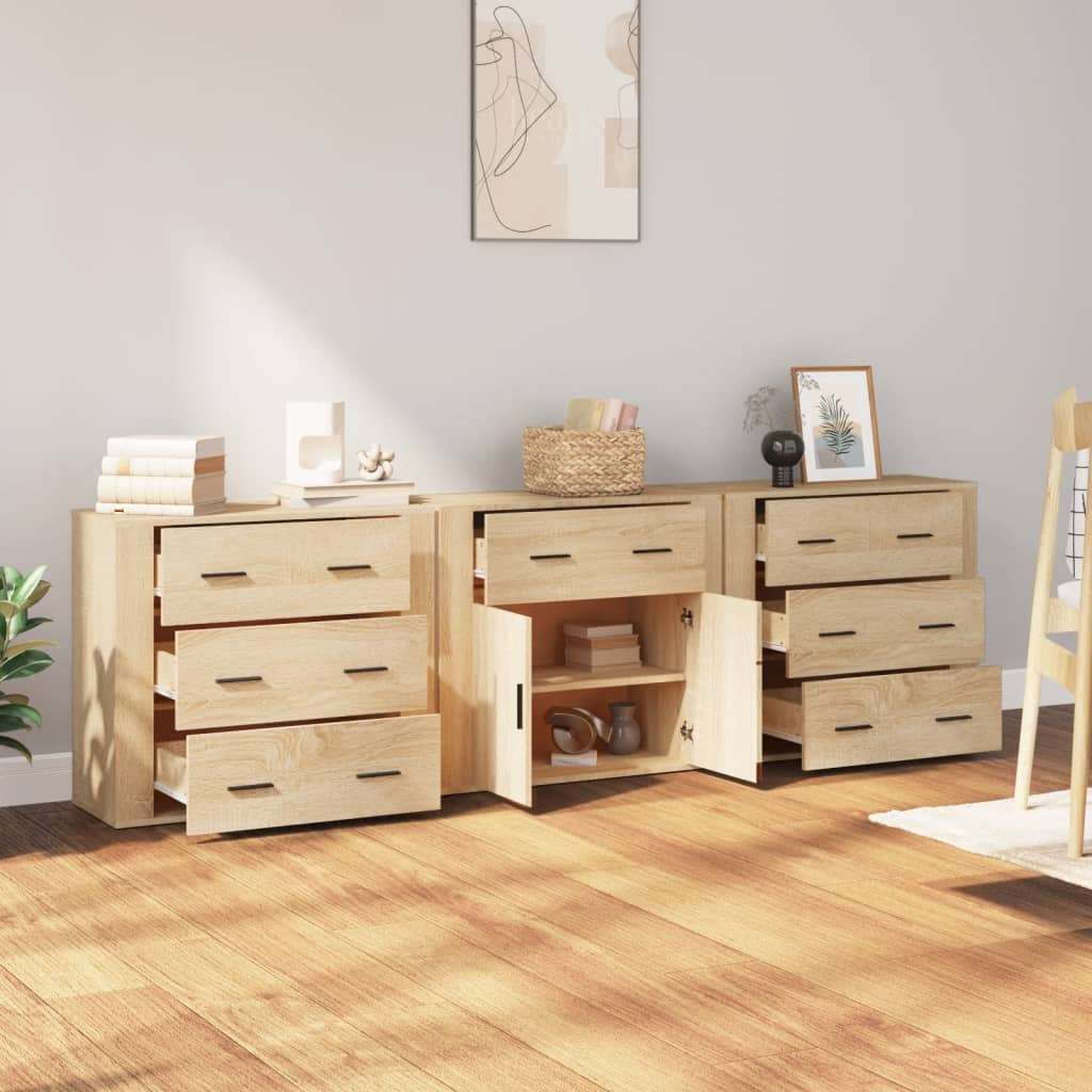 vidaXL Szafki, 3 szt., dąb sonoma, materiał drewnopochodny