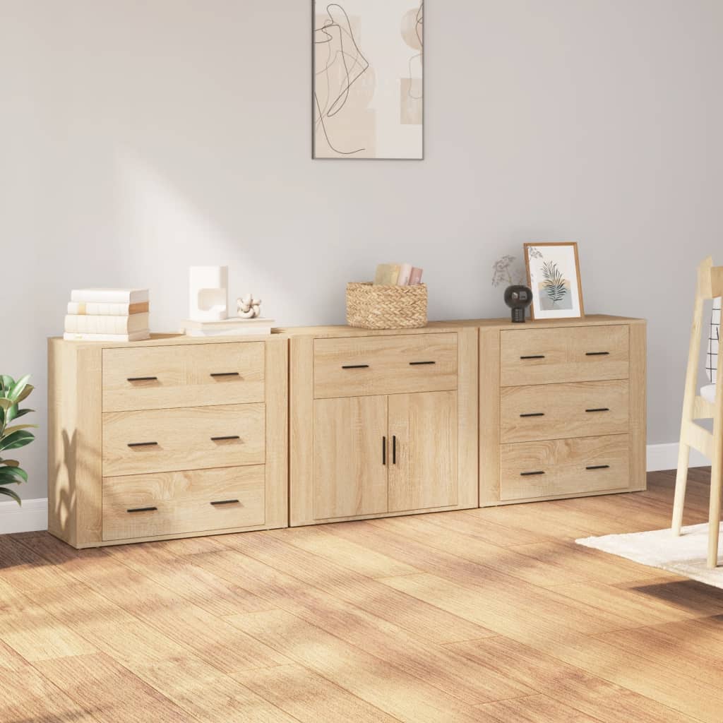 vidaXL Szafki, 3 szt., dąb sonoma, materiał drewnopochodny